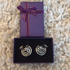 Trifari Elegant Silver Swirl Clip on Earrings